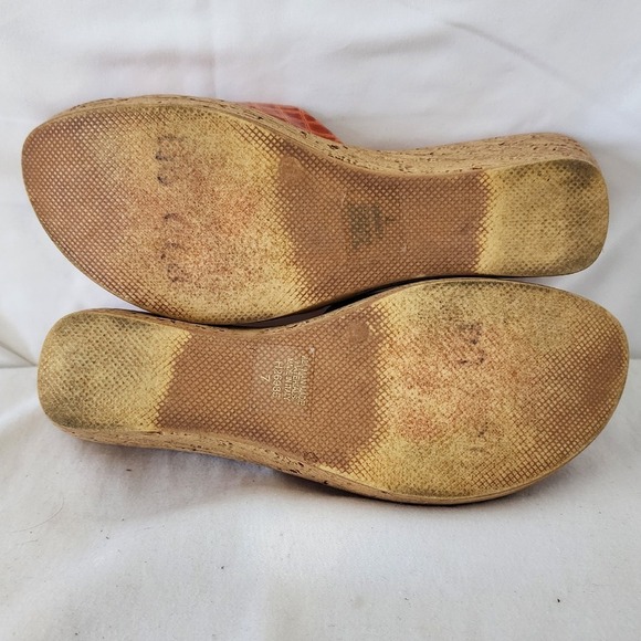 Marzia Vellini Wedge Sandals Slides Faux Croc Orange Cork Platform Size 7 - Picture 5 of 6